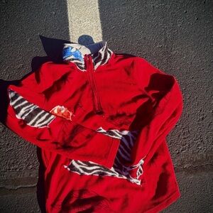 Red Women's Cowl Neck Sweater with Zebra Accents